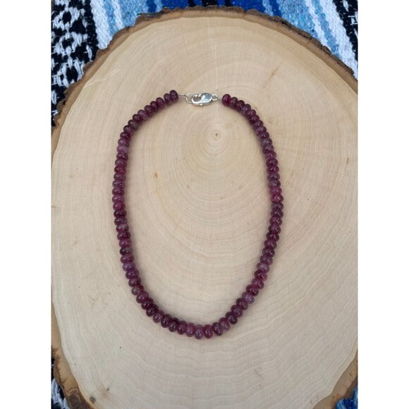 Rubellite Tourmaline Bead Necklace - Sterling Silver Clasp - Picture 2 of 4